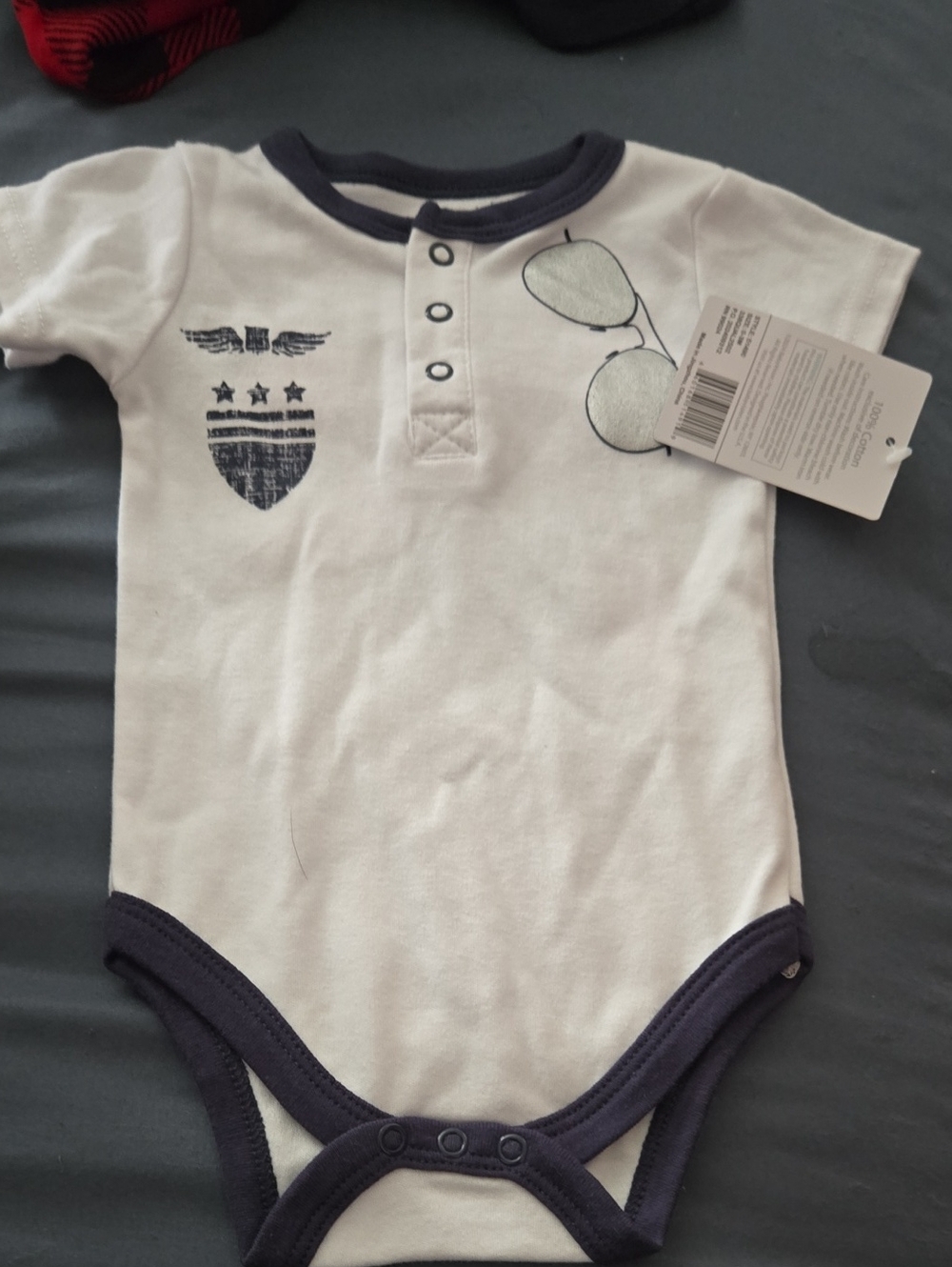 Hudson Baby White and Navy Graphic Sunglasses One-Piece Bodysuit